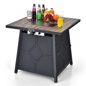 Tangkula Outdoor Propane Fire Pit Table 28’’ Square Gas Fire Table with Removable Lid Lava Stone - 1 of 4
