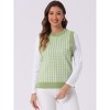 Allegra K Women's Round Neck Sleeveless Houndstooth Plaid Knitted Sweater Vest - 3 of 4