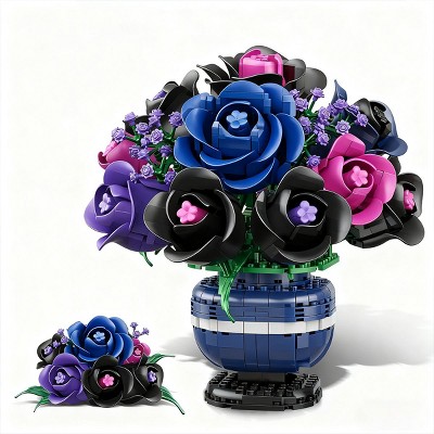 507PCS Purple Black Rose Bonsai Flowers Botanicals Building Set Christmas Gifts for Adults and Kids Aged 12+