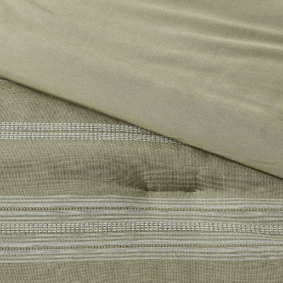 Full Moss Green and White Cotton Woven Stripe Comforter Set