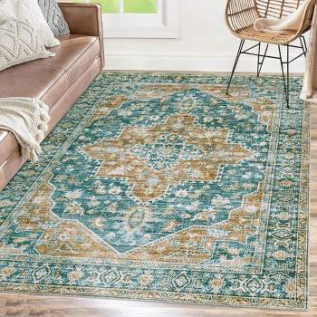 WhizMax Area Rugs Vintage Medallion Rug Floral Distressed Carpet Machine Washable Accent Rug