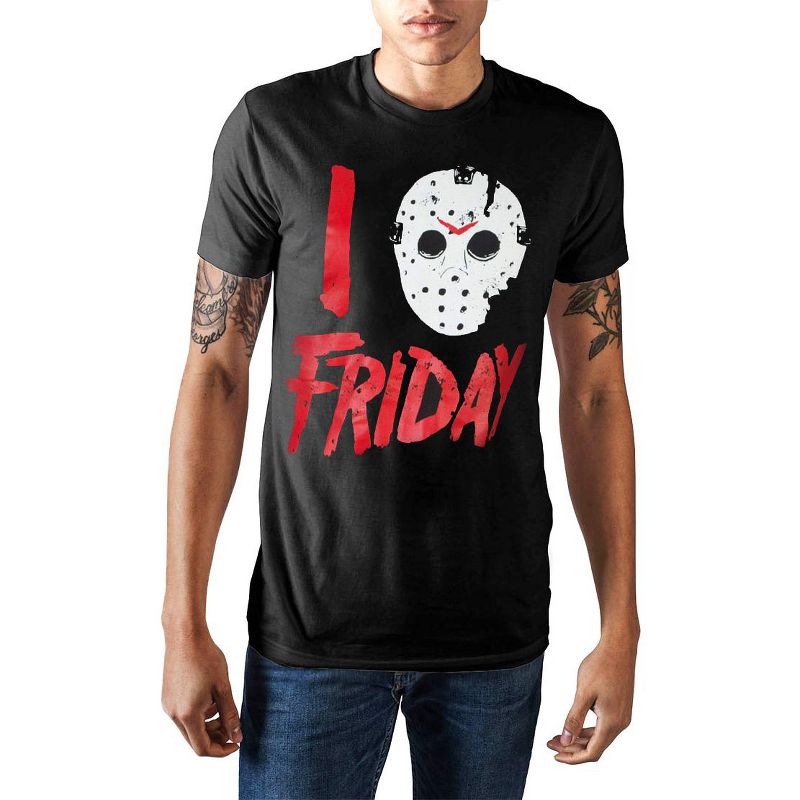 I Love Friday Jason Voorhees Mask Shirt Distressed Licensed Graphic T-Shirt Adult, 1 of 4