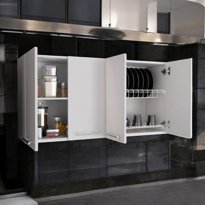 Alilang 13.10 Inch White Wall-Mounted Kitchen Cabinet with Four Doors and Sleek Handles - White
