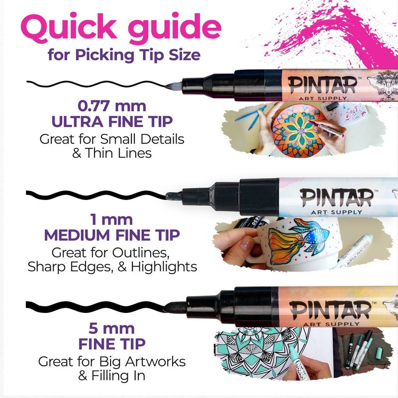 PINTAR Premium Acrylic Paint Pens - (26 Colors) Medium Tip Pens For Rock Painting, Wood, Paper Water Resistant Paint Set, Craft Supplies, DIY Project, 5 of 10