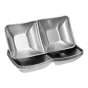 Unique Bargains Stainless Steel Divided Appetizer Sushi Soy Dipping Sauce Dishes 4 Pcs - 1 of 4