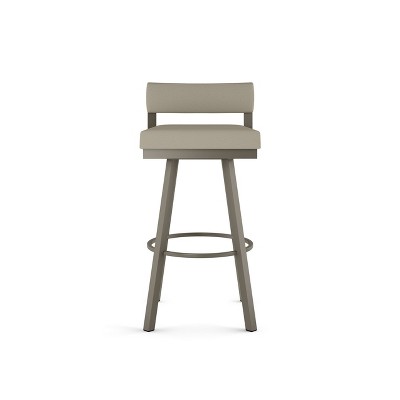 Greige Faux Leather 34'' Swivel Counter Stool with Grey Metal Frame