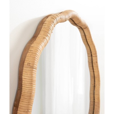 Natural Wood 26" Round Scalloped Rattan Mirror