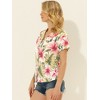 Allegra K Women's Hawaiian Floral Leaves Printed Short Sleeve Button Down Vintage Shirt - 3 of 4
