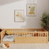 High Guardrails Enhanced Safety Design Floor Bed,Low Ground Design Platform Beds,Natural Solid Pine Wood Full Bed-Cuddlewood - 3 of 4