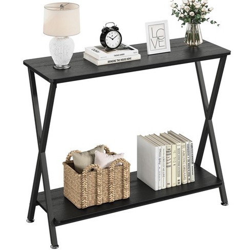 Console Table Black Sofa Tables Narrow Entryway Table With Storage Shelf And Metal Frame Target