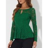 INSPIRE CHIC Women's Floral Lace Front Peplum Hem Keyhole Sheer Long Sleeve Blouse - 2 of 4