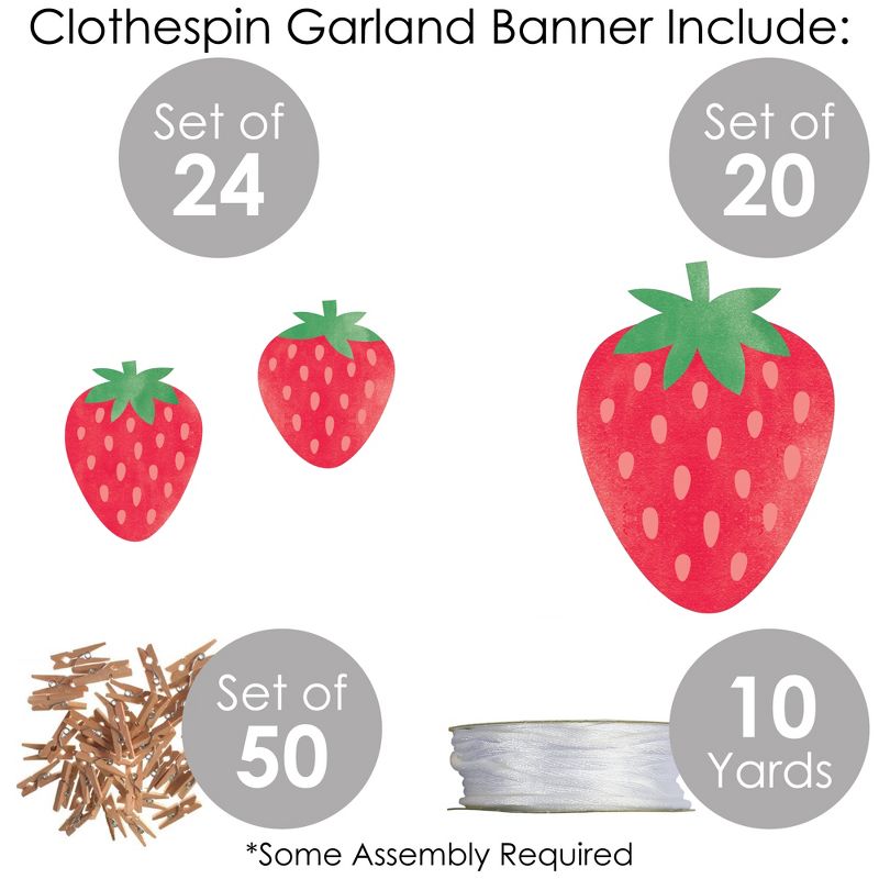 Big Dot of Happiness Berry Sweet Strawberry - Fruit Themed Birthday Party or Baby Shower DIY Decorations - Clothespin Garland Banner - 44 Pieces, 5 of 8