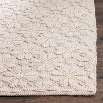 Ivory Hand-Knotted Wool and Cotton Square Area Rug