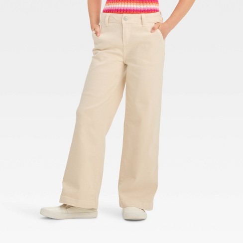 Girls Mid rise Wide Leg Trouser Jeans Cat Jack Beige 4 Target