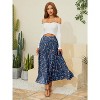 Women's Chiffon High Waist Pleated Maxi Skirt - Flowy A-Line Flared Long Skirt Blue Floral-1 - 3 of 4