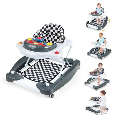 Infans 6-in-1 Foldable Baby Walker, Infant Activity Walker with Wheels, Adjustable Heights, Rocker, Music, Lights, Walker for Baby 7-14 Months, Gray