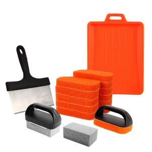 Aoibox Upgraded Griddle Cleaning Kit - 18-Piece Flat Top Grill Accessories Set with Scraper, Silicone Spatula Mat, Grill Brick & Scouring Pads - 1 of 4