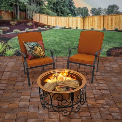 30" Copper and Bronze Free-standing Fire Pit with Mesh Screen