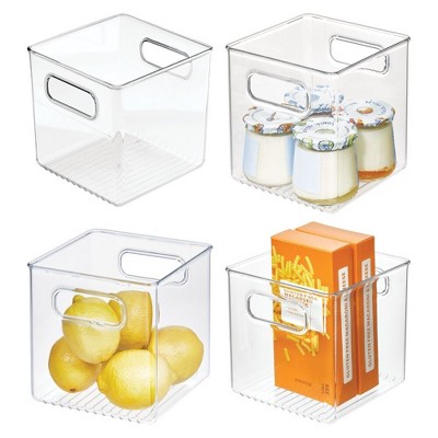 iDesign Set of 4 Cube Storage Bins with Handles for Pantry  - Clear, USA Made