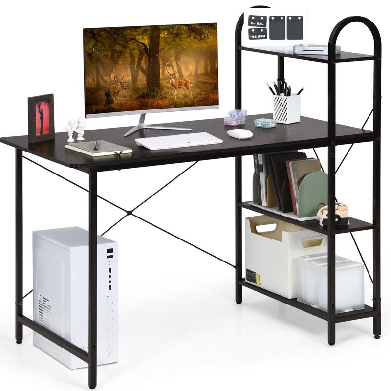 Costway Reversible Computer Desk Study Workstation Home Office 4-tier Bookshelf, 1 of 11