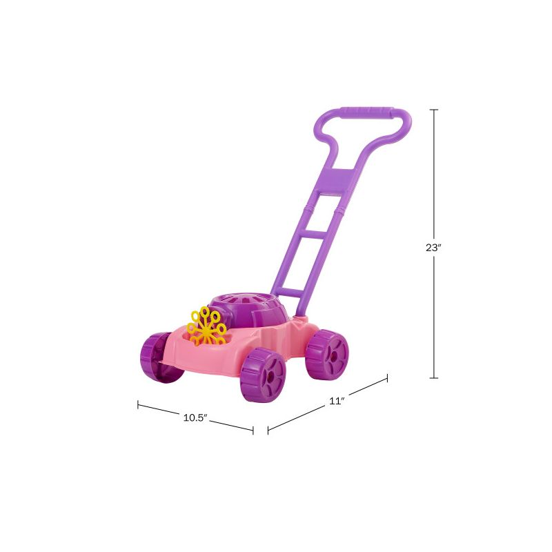 Toy Time Kids' Lawn Mower Bubble Blower Machine Push Toy - Pink/Purple/Orange, 4 of 13