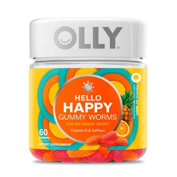 OLLY Hello Happy Gummy Worm Supplements with Vitamin D and Saffron - 60ct