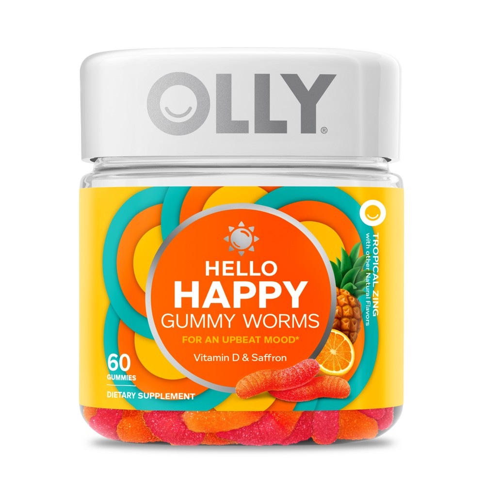 Photos - Vitamins & Minerals Olly Hello Happy Gummy Worm Supplements with Vitamin D and Saffron - 60ct 