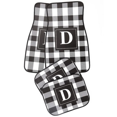 Black and White Plaid Monogram Car Mat Set - 4 Pieces
