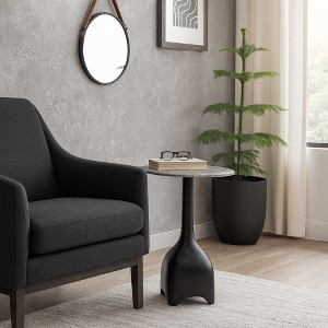 Modern Contemporary Accent Table with Marble Top and Sculpted Stone Aluminum Metal Base - 1 of 4