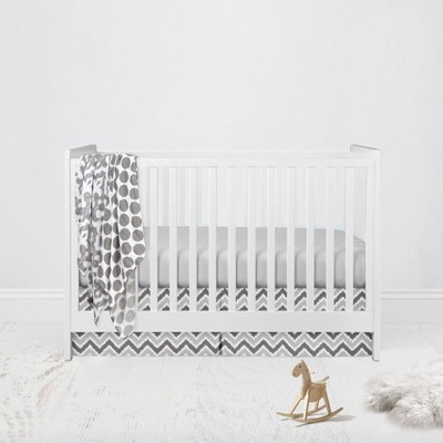 Bacati - Ikat Dots Damask White Grey Neutral 4 pc Crib Set with 2 Muslin Swaddle Blankets