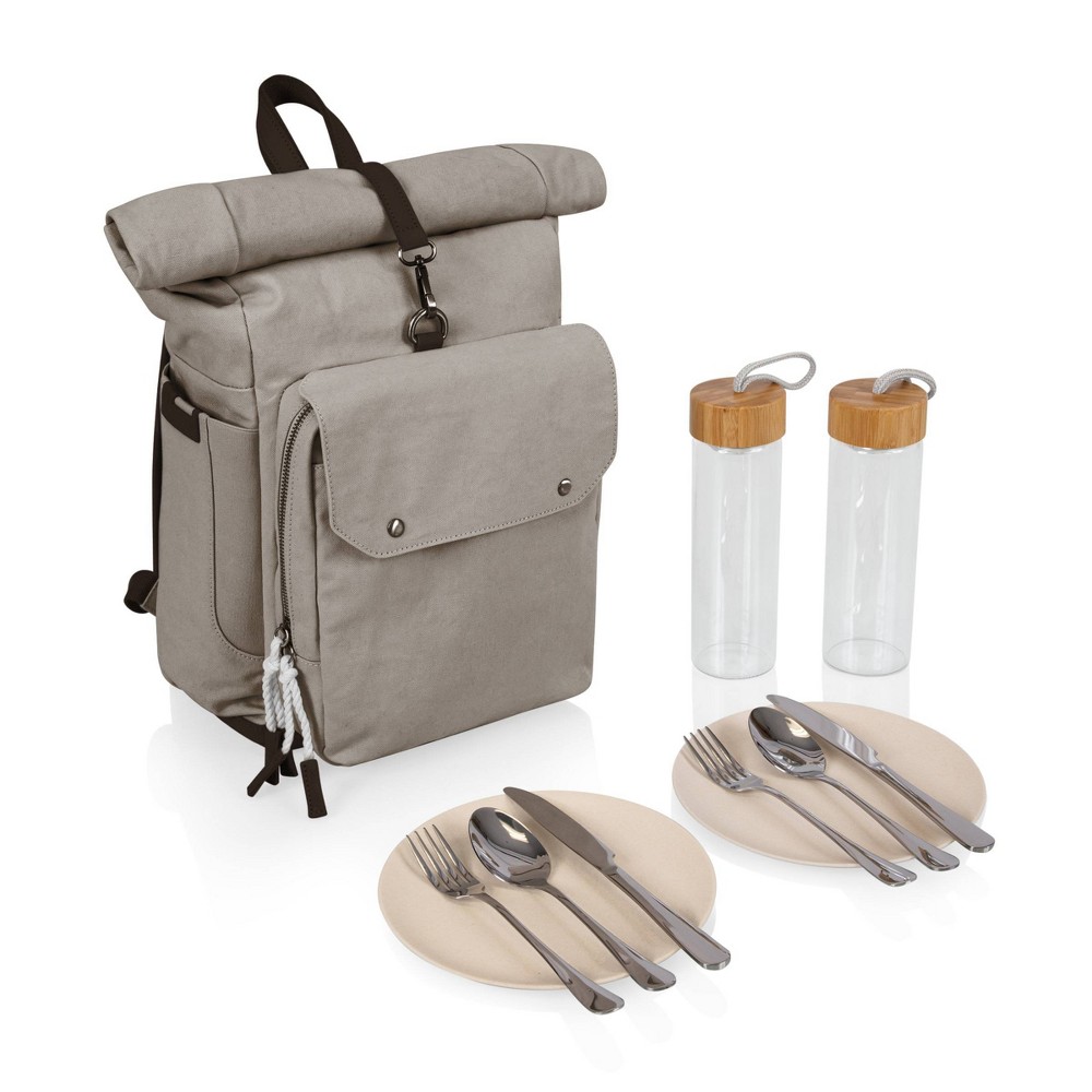 Oniva Carmel Roll Top 35Cans/13qt Picnic Backpack Cooler with Utensil and Bottle Set - Gray