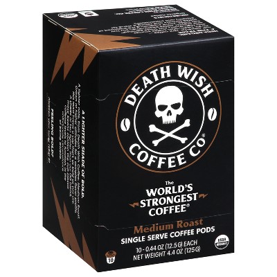 Death Wish Medium Roast Coffee - Single Serve Pods - 10ct - Organic Fair Trade