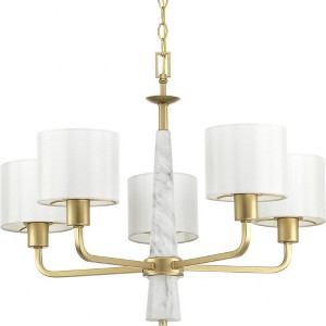 Progress Lighting Palacio 5-Light Chandelier, Vintage Gold, White Silk Shades - 1 of 4