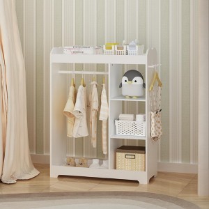 KWPZQEB Kids Dress Up Storage, Play Armoire with Hooks, Open Hanging Closet Wardrobe with Hanging Rod & 3-Tier Shelves for Bedroom,Nursery, White - 1 of 4