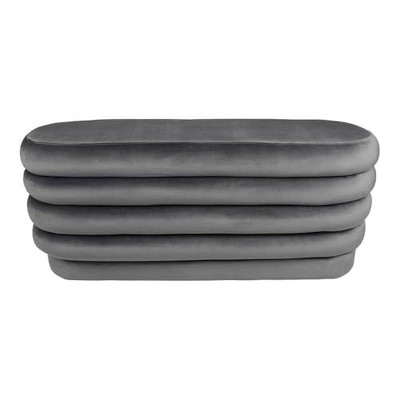 Thor 44" Oval Modern Velvet Fabric Ottoman on Birch Wood in Storm Gray