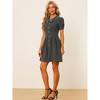 INSPIRE CHIC Women's Chambray Puff Button Front Flare A-line Mini Shirt Dresses - 3 of 4