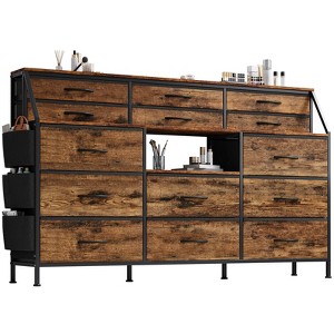 Dresser for Bedroom with 14 Drawers, 55" W Dresser with Side Pocket, Fabric Dressers & Chests of Drawers with Shelves, Sturdy Frame, Wood Top - 1 of 4