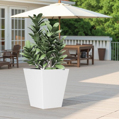 22" Outdoor Flower Plant Pots, Outsunny Tall Planters with Drainage Hole, Indoor Planters for Porch, Front Door, Entryway, Patio and Deck White