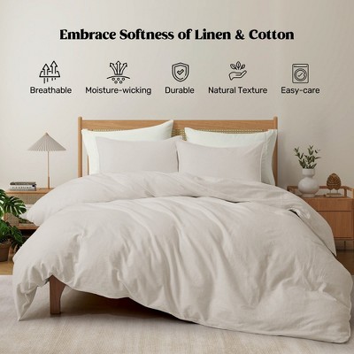Peace Nest Linen Cotton Duvet Cover and Pillow Sham Set, Breathable and Skin-Friendly Bedding Set
