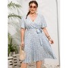 Plus Size Women's Pleated Midi Dress with Belt Flowy Casual Elegant Knee Length Dress for Work Summer - 2 of 4