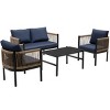 4 Piece Outdoor Patio Sofa Set,Wicker Modular Sectional Sofa with Tempered Glass Table,Garden Balcony Furniture Set with Cushions-Coolbibila - 3 of 4
