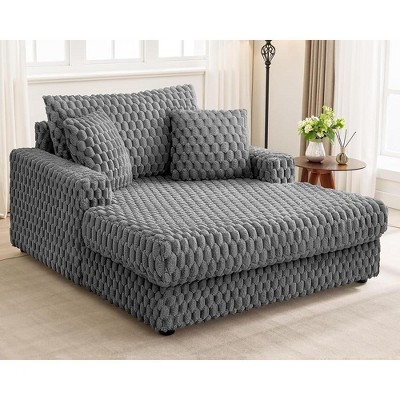 KERDOM Chaise Lounge Chair 53'' Comfy Oversized Reading Chair Fluffy Plush Cozy Couch Sofa Bed with Armrests and Pillows, for Living Room, Bedroom