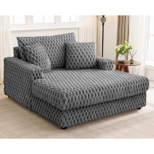 KERDOM Chaise Lounge Chair 53'' Comfy Oversized Reading Chair Fluffy Plush Cozy Couch Sofa Bed with Armrests and Pillows, for Living Room, Bedroom - 1 of 1