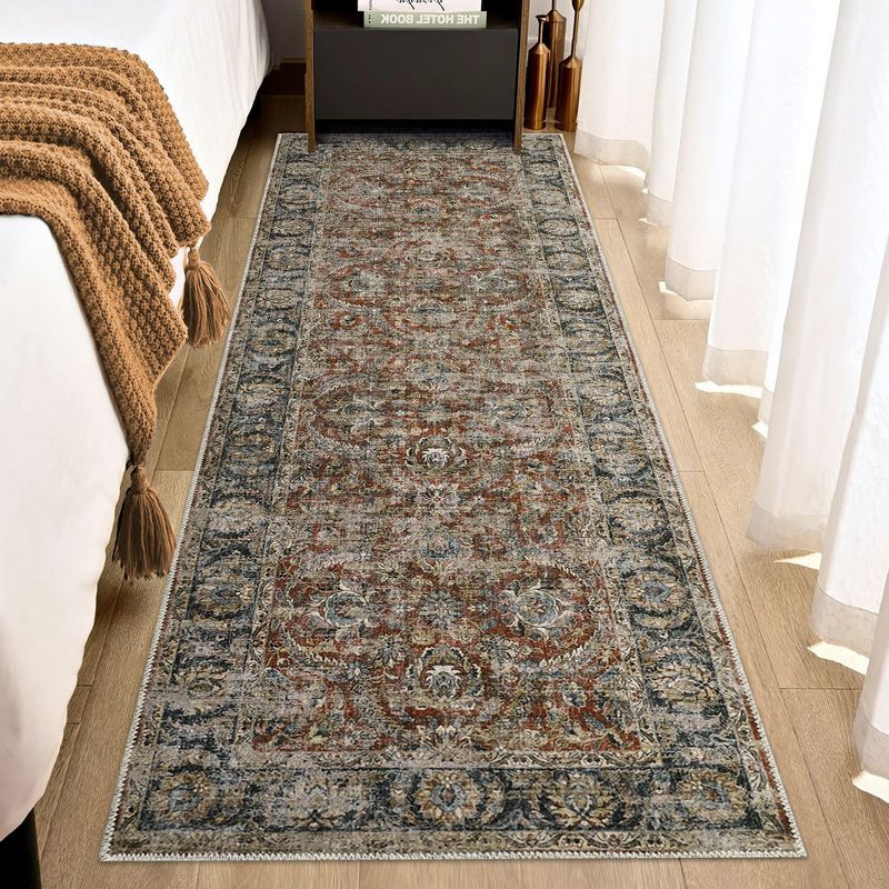 Washable Area Rugs for Living Room Vintage Distressed Printed Rug Carpet Floral Rug, 2 of 9
