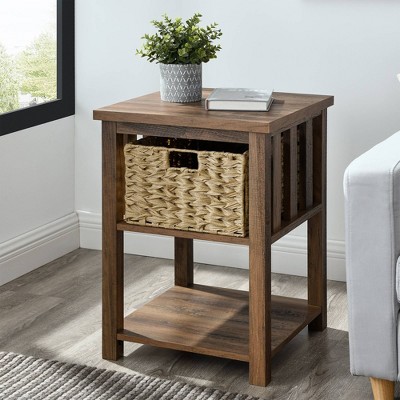 Mission Side Table With Woven Basket 