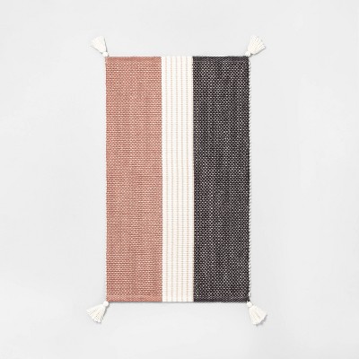 Subtle Center Stripes Colorblock Bath Rug Copper/Cream/Gray - Hearth & Hand™ with Magnolia