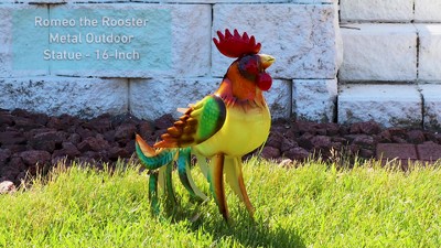 Romeo the Rooster 16" Multicolor Metal Outdoor Statue