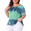 Agnes Orinda Women's Plus Size Round Neck Short Sleeve Multi Color Dye Casual Blouses - 2 of 4