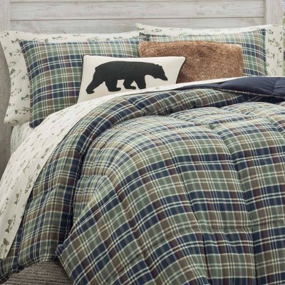 Full Navy Plaid Reversible Microfiber Comforter Set