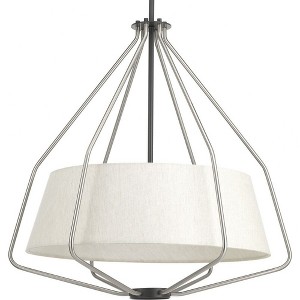 Progress Lighting Hangar 3-Light Pendant, Steel, Brushed Nickel, Off-White Linen Shade - 1 of 4